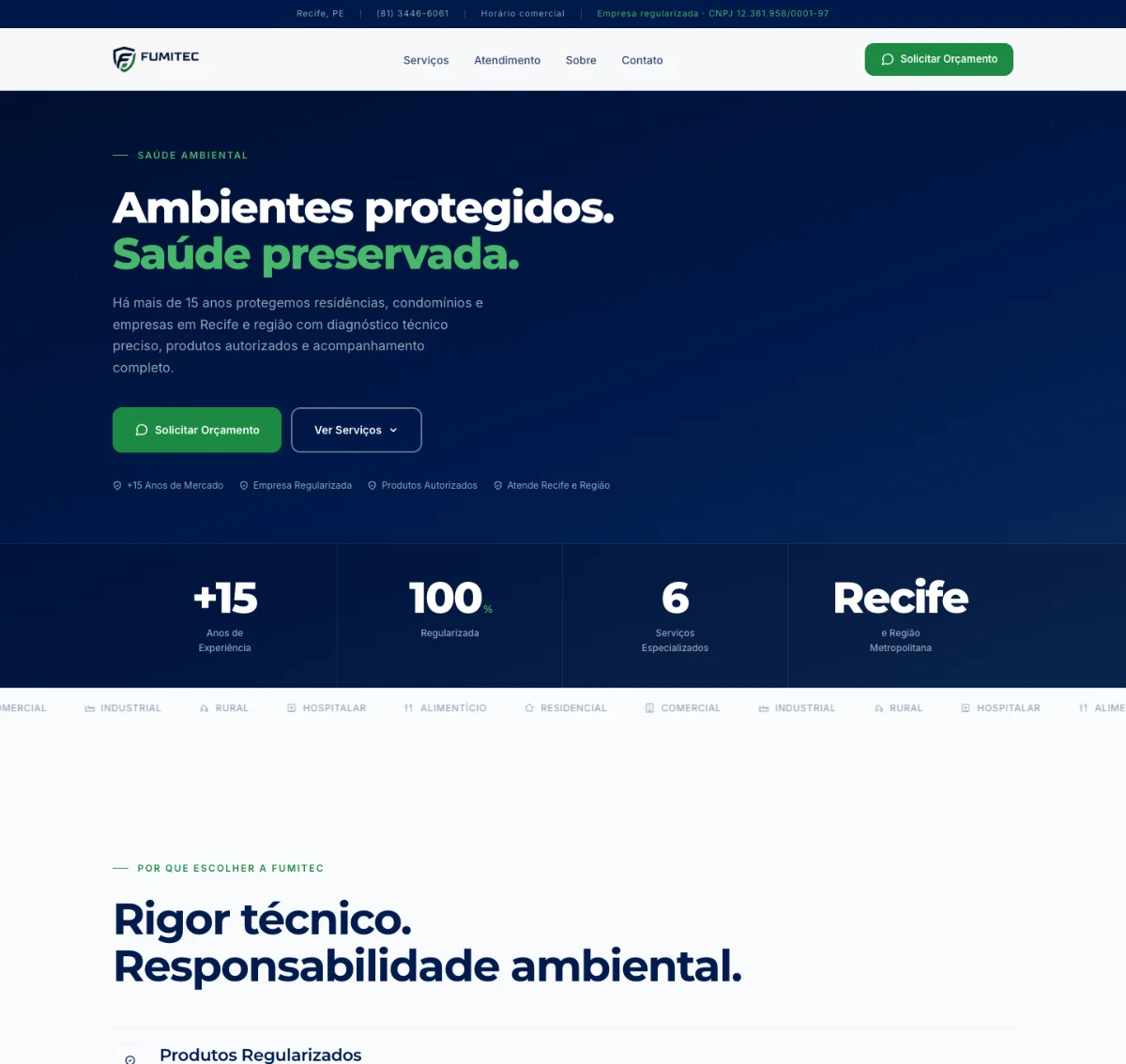 Página inicial do site da FUMITEC Soluções Ambientais